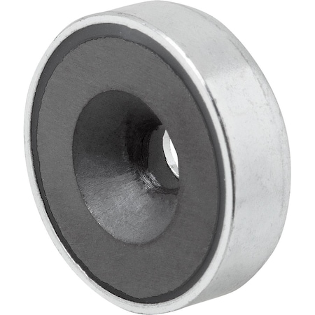 Kipp Magnet Shallow Pot Magnet H=7 Hard Ferrite, Round, Comp, Steel, D1=5, 5+/-0, 2, D=25 +/-0, 15 K0555.03